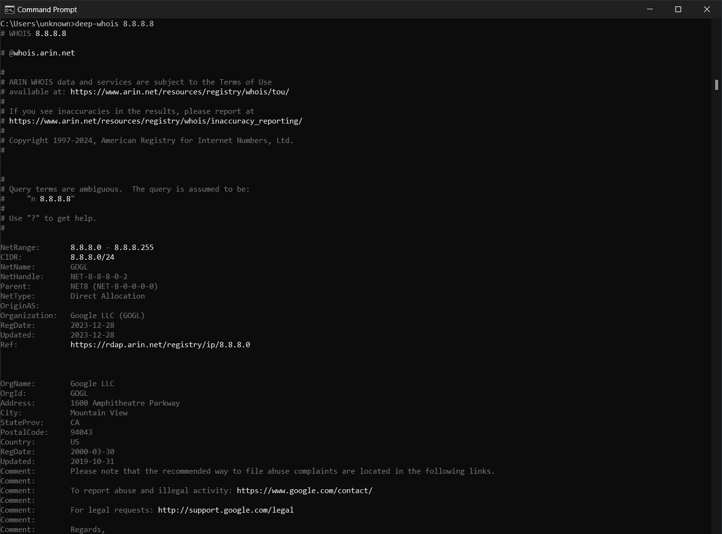 Deep Whois unter Windows: Daten in PowerShell für IP (IPv4)