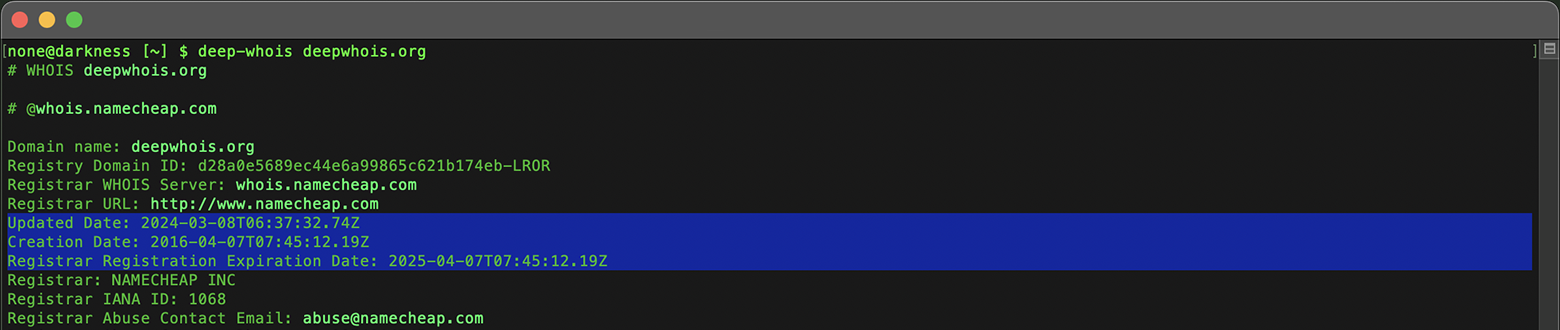 Domain-Whois-Suche im Terminal: Datumsangaben für deepwhois.org