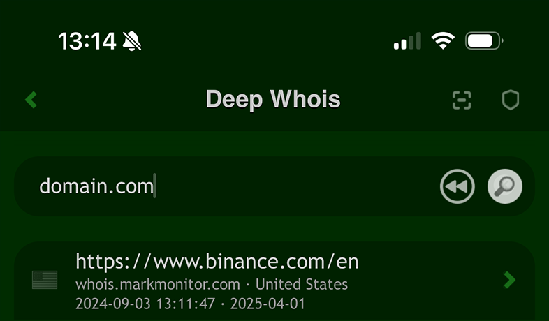 Búsqueda Whois de dominio en iOS: consulta para domain.com