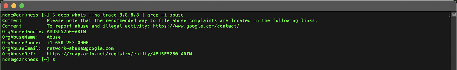 Búsqueda Whois de IP en el terminal: contactos de abuso para IPv4 (G)