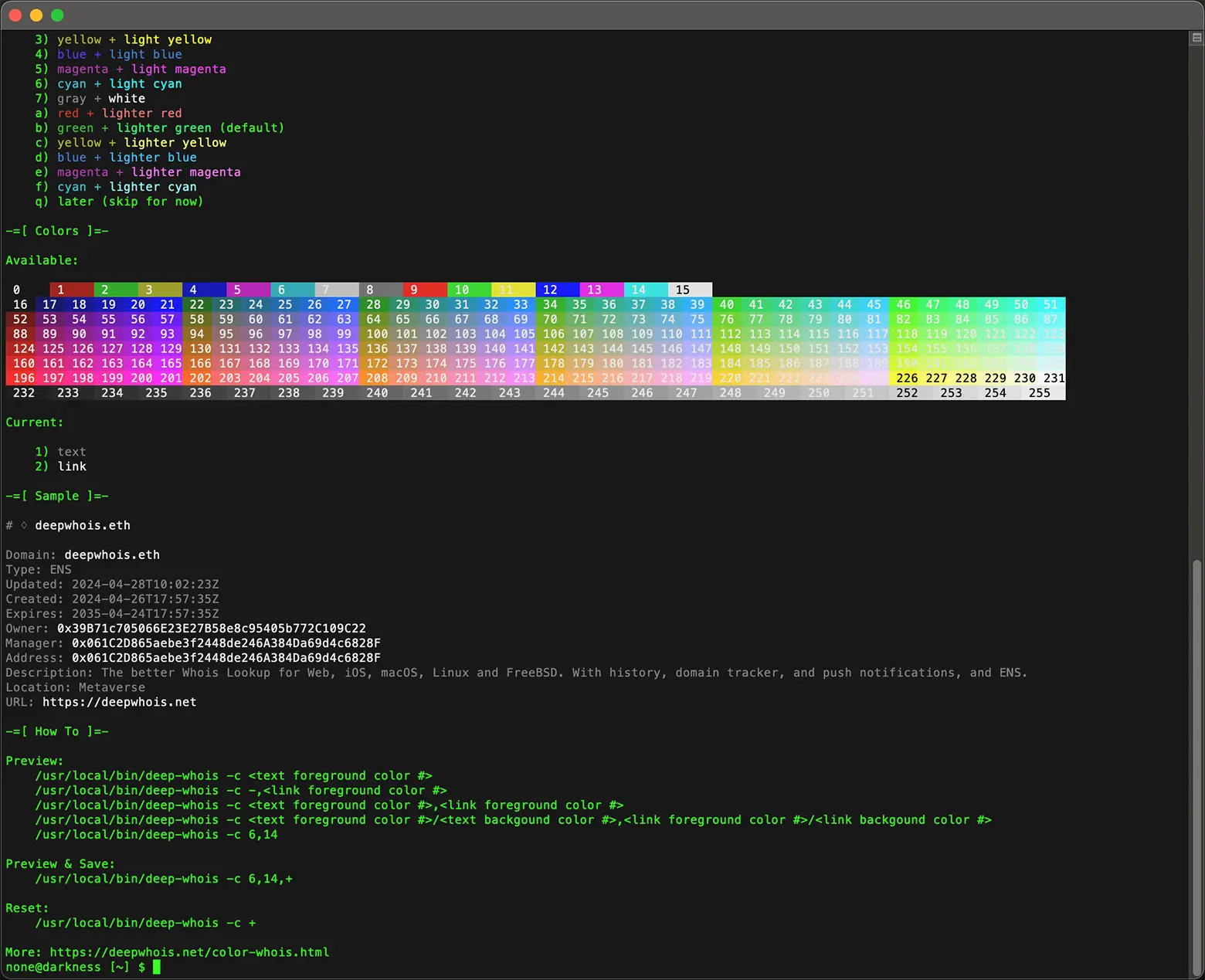 Configuración de colores de Whois en Terminal