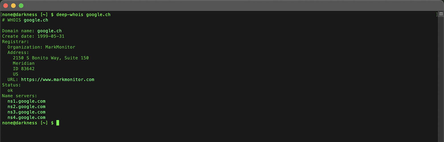 Recherche Whois de domaine dans le Terminal : données pour google.ch