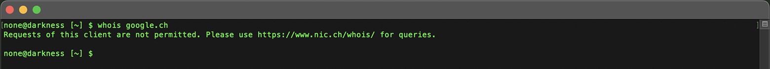 Recherche Whois de domaine dans le Terminal : erreur du whois standard pour google.ch