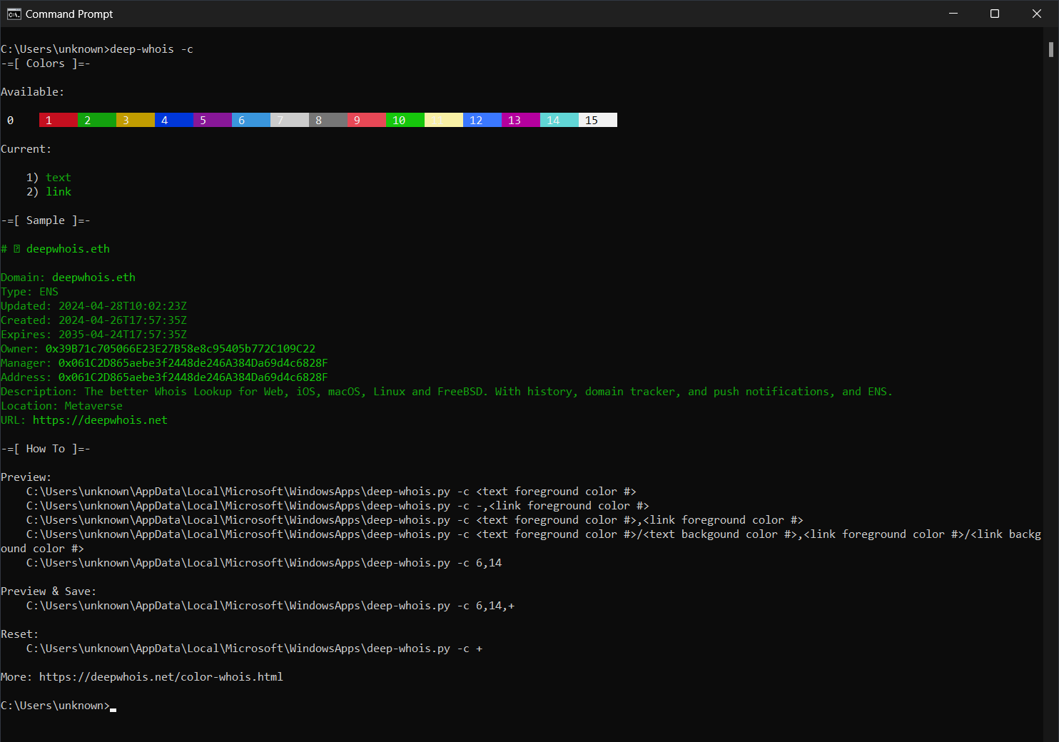 Installation de la recherche Whois dans Windows 11 : couleurs de Deep Whois