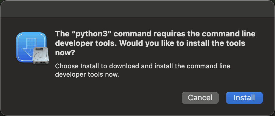 Popup to install Command Line Developer Tools on macOS