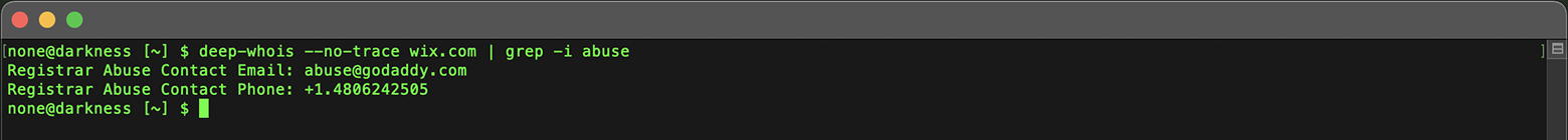 Domain Whois Lookup in Terminal: Contacts for wix.com (abuse)