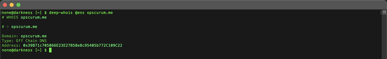 Domain Whois Lookup in Terminal: ENS Data for opscurum.me