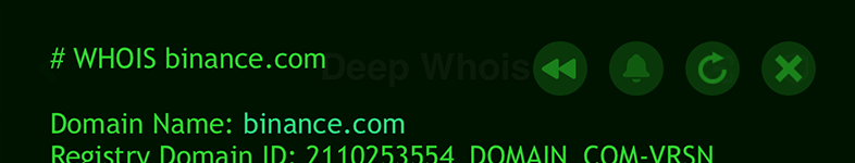 Domain Whois Lookup on iOS: Data for binance.com Rewind Button