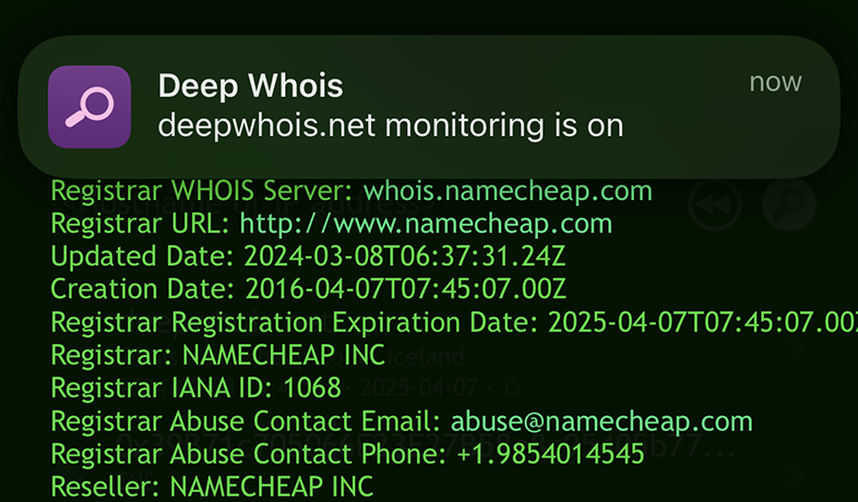 Domain Whois Lookup on iOS: Data for deepwhois.net with Push-Notification