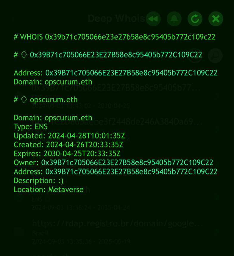 Domain Whois Lookup on iOS: Data for ETH Wallet
