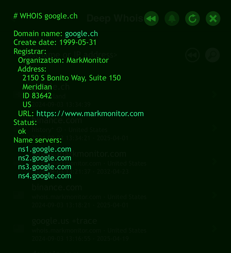 Domain Whois Lookup on iOS: Data for google.ch