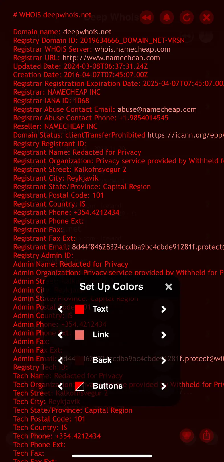 iOS Whois Color Theme: Red