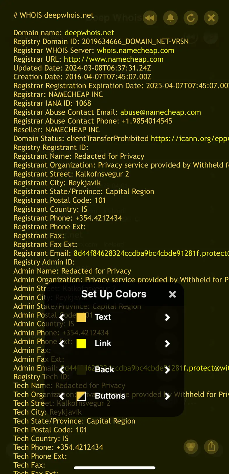 iOS Whois Color Theme: Yellow