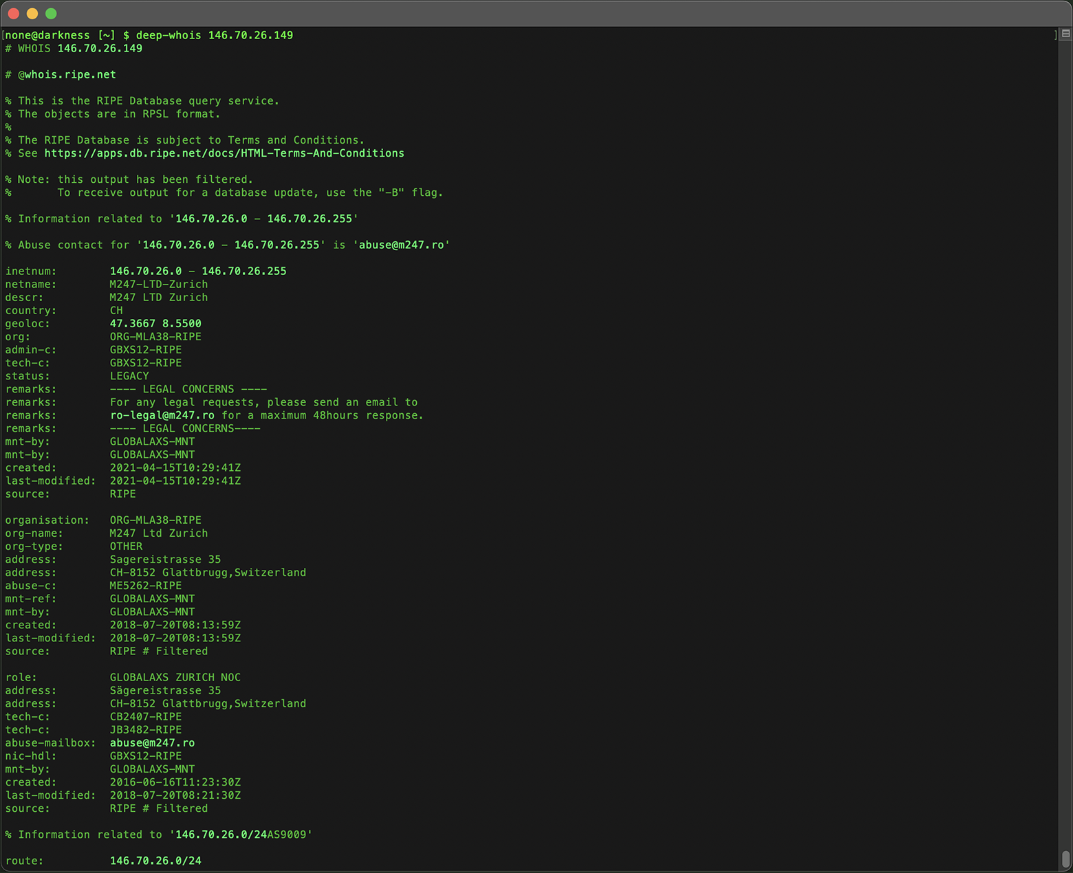 IP Address Whois Lookup in Terminal: Data for IPv4