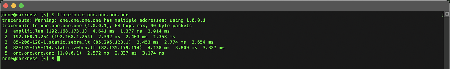 IP Address Whois Lookup in Terminal: Traceroute for one.one.one.one