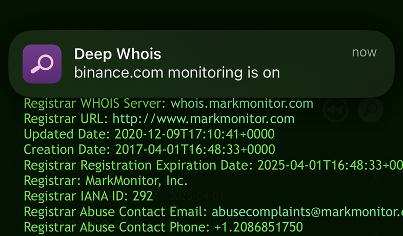 Notifications: Domain Whois Monitoring and Expiration Tracker (Push Notification)