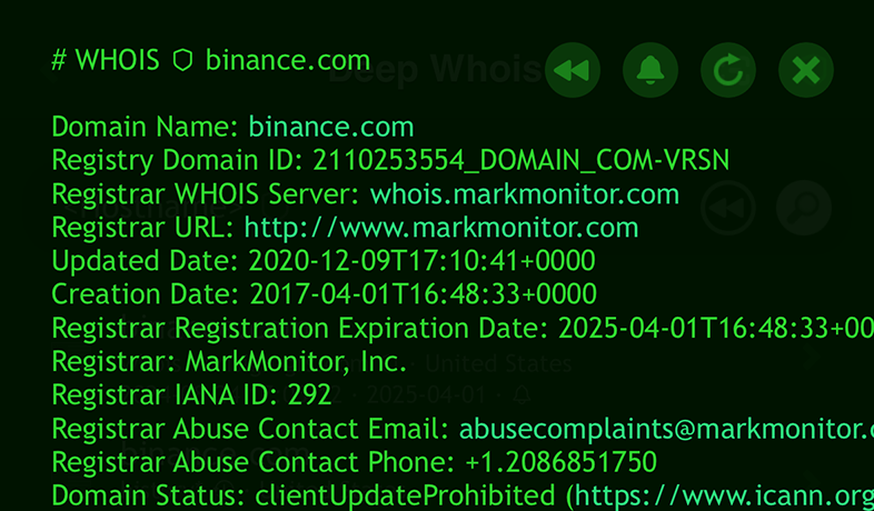 Privacy Shield: Secure Whois Lookup on iOS (for binance.com domain)