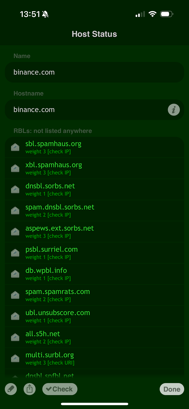 RBL Status on iOS: Check for binance.com Domain