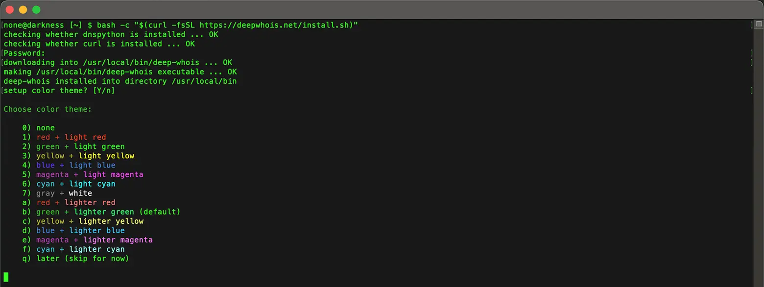 Terminal Whois Color Install