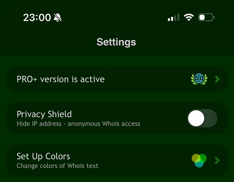 Whois Settings (iOS)