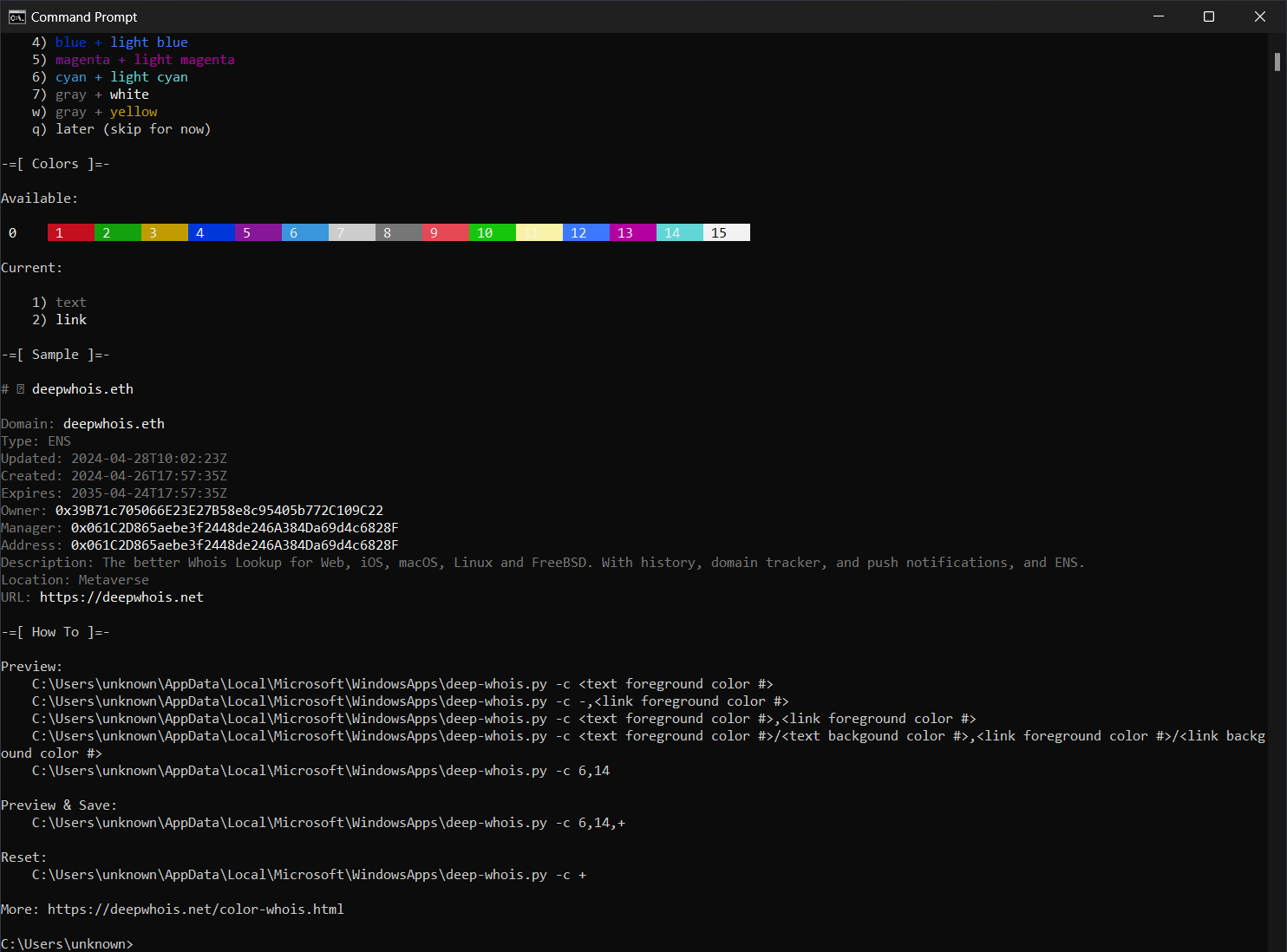 Winsows 11 and 10 Whois Color Setup