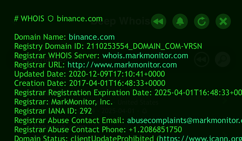 Pulsante Rewind per la cronologia Whois di un dominio in Deep Whois su iOS