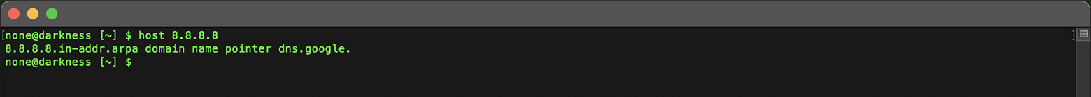 ターミナルでの IP アドレス Whois ルックアップ: IPv4 (G) の host データ