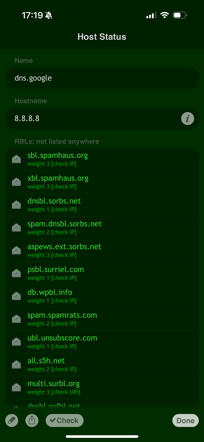 RBL Status iOS: patikra IPv4 (G)
