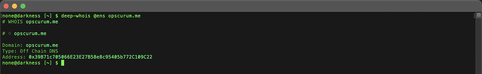 Pesquisa Whois de domínio no Terminal: dados ENS para opscurum.me