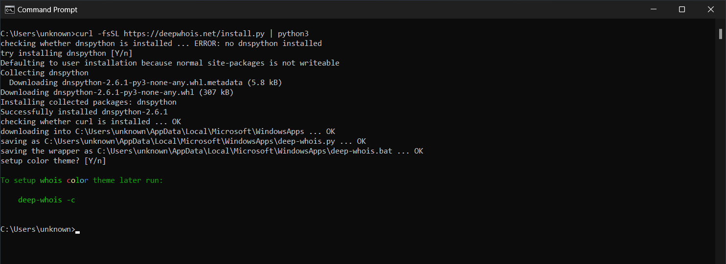 Installera Whois-sökning i Windows 11: snabb installation av Deep Whois