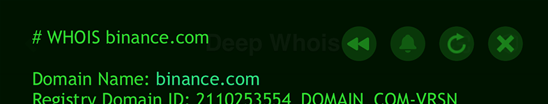 Whois-пошук домена на iOS: кнопка Rewind для binance.com