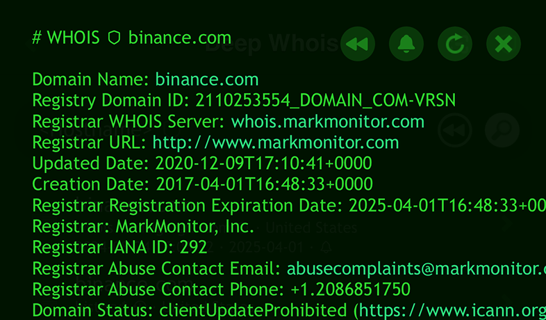 Privacy Shield: безпечний Whois-пошук на iOS (домен binance.com)