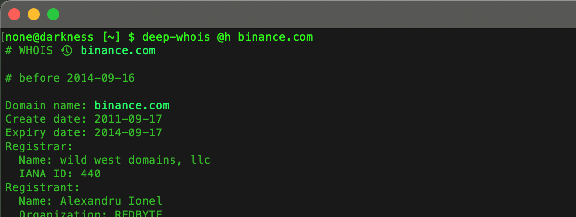 Whois 歷史紀錄（終端機）